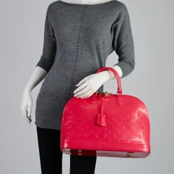 Louis Vuitton Pink Rose Indian Raspberry Leather Monogram Vernis Alma GM - Picture 5 of 17